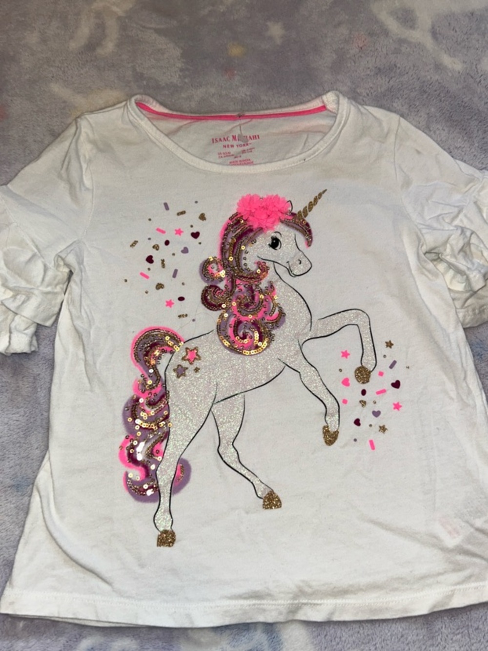 Isaac Mizrahi White Short-Sleeve Unicorn Tee with Pink & Gold Accents
